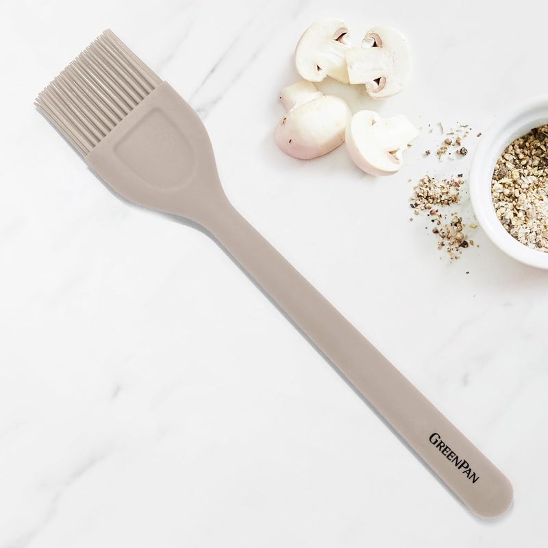 Greenpan Silicone Basting Brush, Cooking Kitchen Utensil, Sauce Marinades BBQ Grill Bake, Flexible Rubber Nonstick Cookware, Steel Core Heat-Resistant, Anti-Slip Handle BPA-Free Dishwasher Safe, Taupe - Image 1